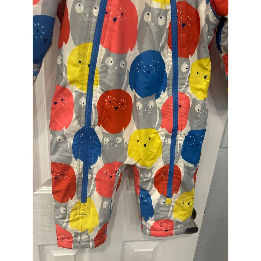 Baby Boden Owl Print Hooded Snowsuit Fleece Lined Blue‎ Red Yellow 12-18 Months